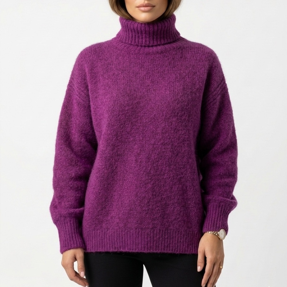 J Crew Women’s Alpaca Blend Turtleneck Sweater Purple Knit M